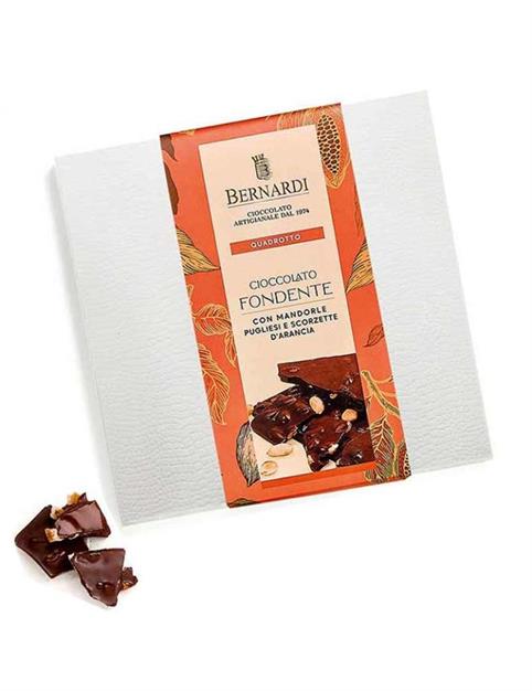 QUADROTTO FONDENTE C/MANDORLE E ARANCIA GR 300